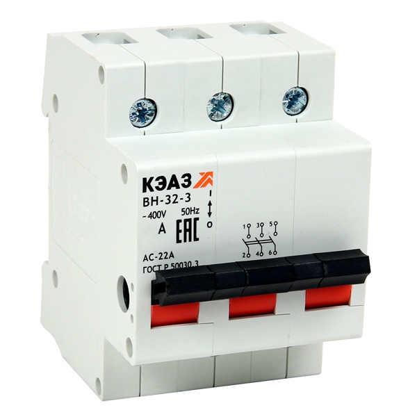Рубильник модульный КЭАЗ ВН-32-363-УХЛ3 3П 63А трехфазный (выключатель нагрузки)