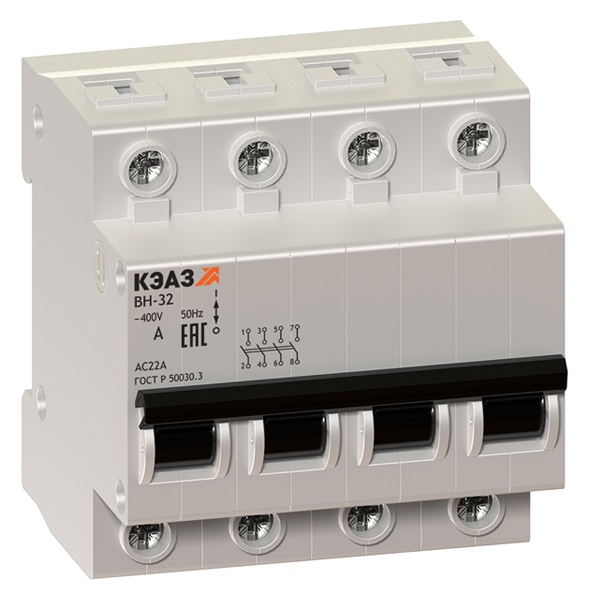Рубильник модульный КЭАЗ ВН-32-463-УХЛ3 4П 63А трехфазный (выключатель нагрузки)