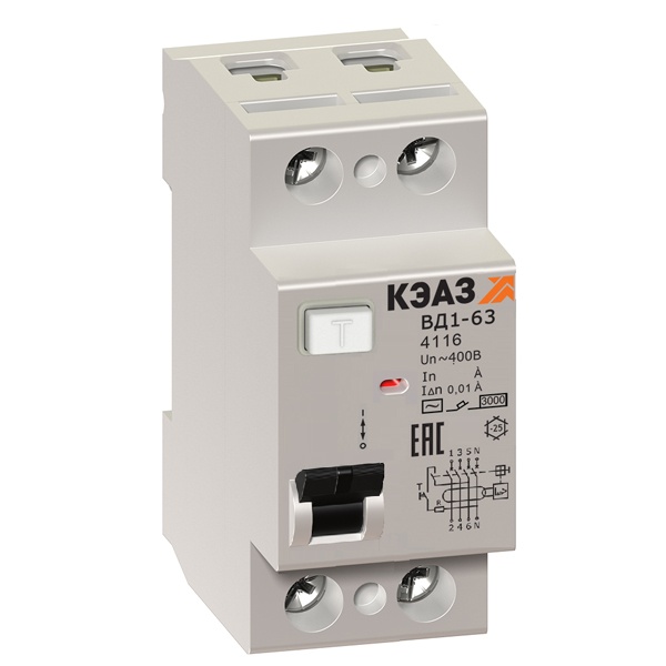 УЗО КЭАЗ ВД1-63-2325-АС-УХЛ4 2Р 25А 100мА тип AC (ВДТ)