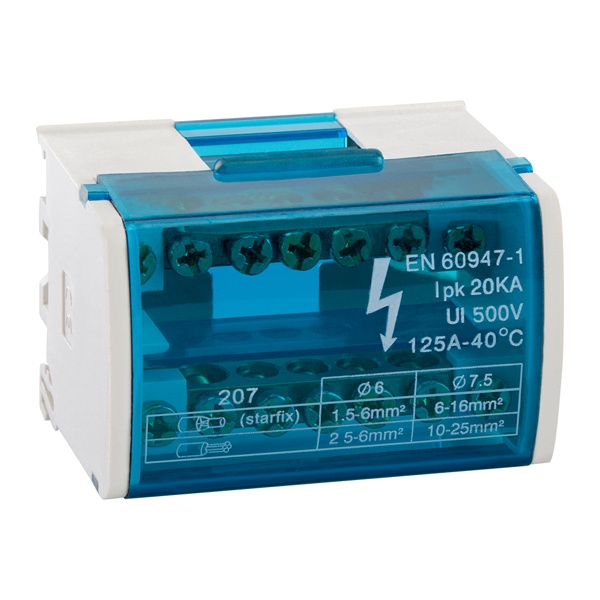 Шина N нулевая на DIN-рейку (кросс-модуль) в корпусе КЭАЗ-2х7групп 100А 4м