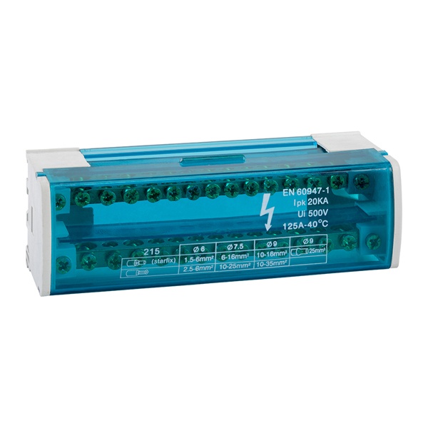 Шина N нулевая на DIN-рейку (кросс-модуль) в корпусе КЭАЗ 2х15групп 125А 7,5м