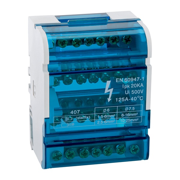 Шина N нулевая на DIN-рейку (кросс-модуль) в корпусе КЭАЗ 4х7групп 100А 4м