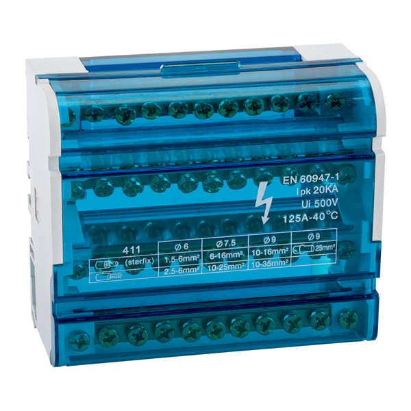 Шина N нулевая на DIN-рейку (кросс-модуль) в корпусе КЭАЗ 4х11групп 125А 6м