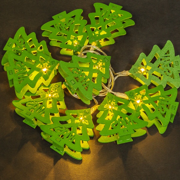 Гирлянда Navigator 80 722 NGF-D017-10WW-2AA деревянные елочки, на батарейках, тёплый свет