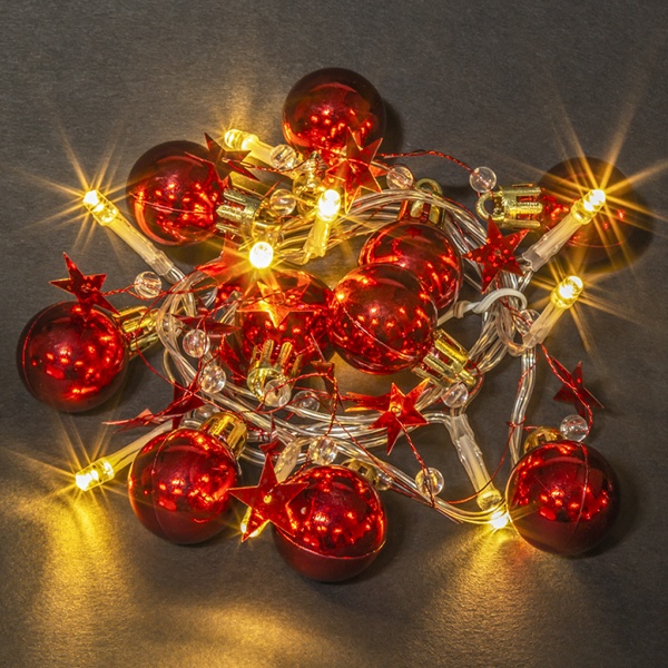 Гирлянда Navigator 80 720 NGF-D015-10WW-2AA красные шарики и звездочки, на батарейках, тёплый свет