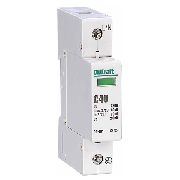 Ограничитель перенапряжений DEKraft ОП-101 1P In-10кА Im-20кА класс D(III) 275В