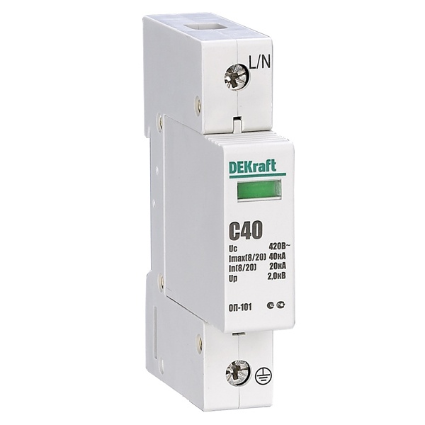 Ограничитель перенапряжений DEKraft ОП-101 1P In-20кА Im-40кА класс C(II) 420В