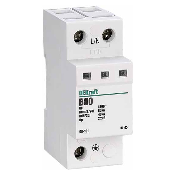 Ограничитель перенапряжений DEKraft ОП-101 1P In-40кА Im-80кА класс B(I) 420В