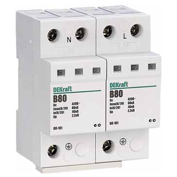 Ограничитель перенапряжений DEKraft ОП-101 1P+N In-40кА Im-80кА класс B(I) 420В