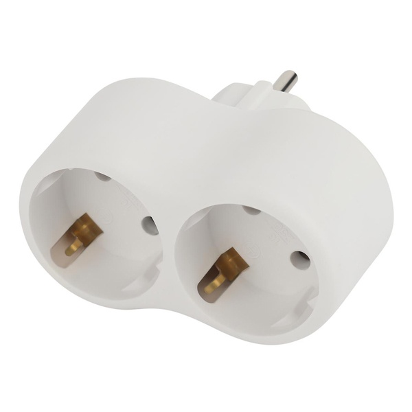 Тройник разветвитель электрический ЭРА SPx-2e-W на 2 розетки с заземлением 16А белый