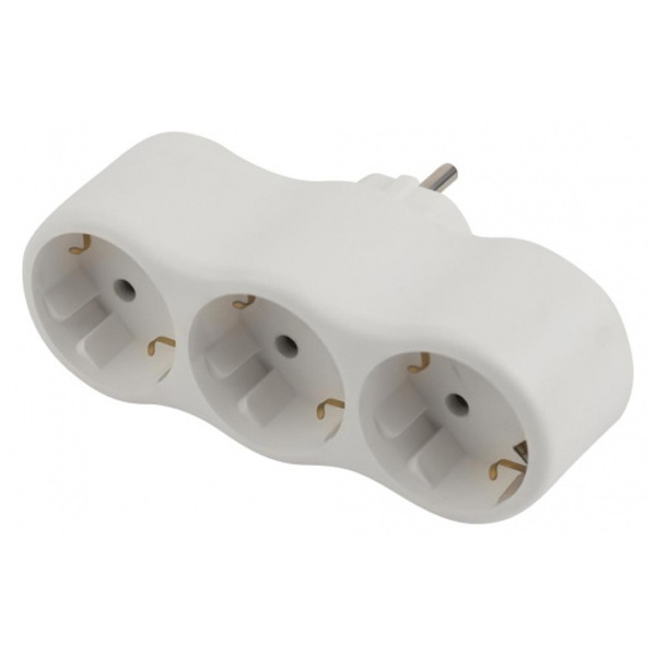 Тройник разветвитель электрический ЭРА SPx-3e-W на 3 розетки с заземлением 16А белый