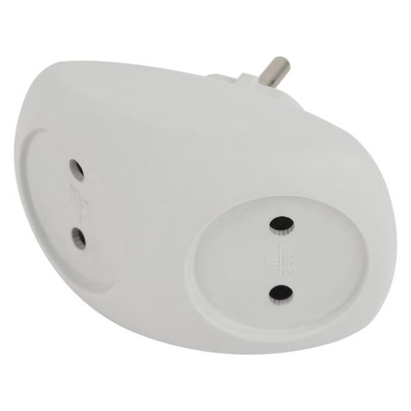 Тройник разветвитель электрический ЭРА SPx-2-W на 2 розетки без заземления 10А белый