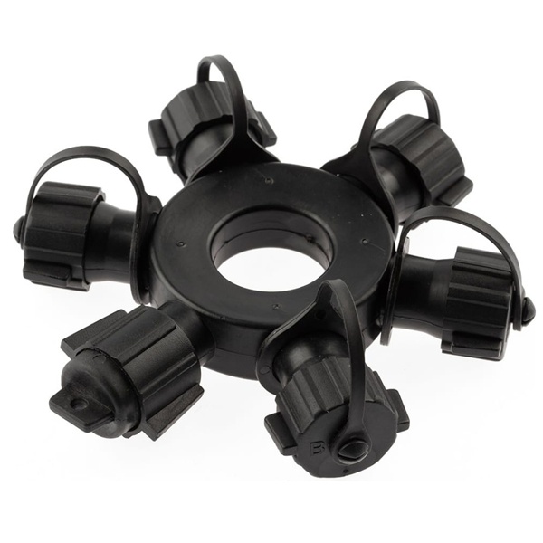 Разветвитель кольцо - снежинка ЭРА ERAPS-OR для гирлянд, 6 гнезд, IP65 черный каучук