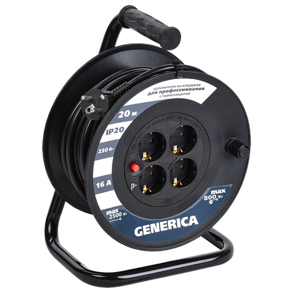Удлинитель на катушке Generica (ИЭК) УК20 20м 3х1,5мм 16А 4 розетки с термозащитой