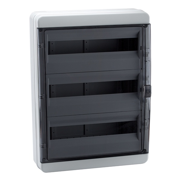 Щит навесной КЭАЗ OptiBox P-BNK-3-54-IP65 54 (3х18) модулей прозрачная черная дверца IP65 (электрический шкаф)