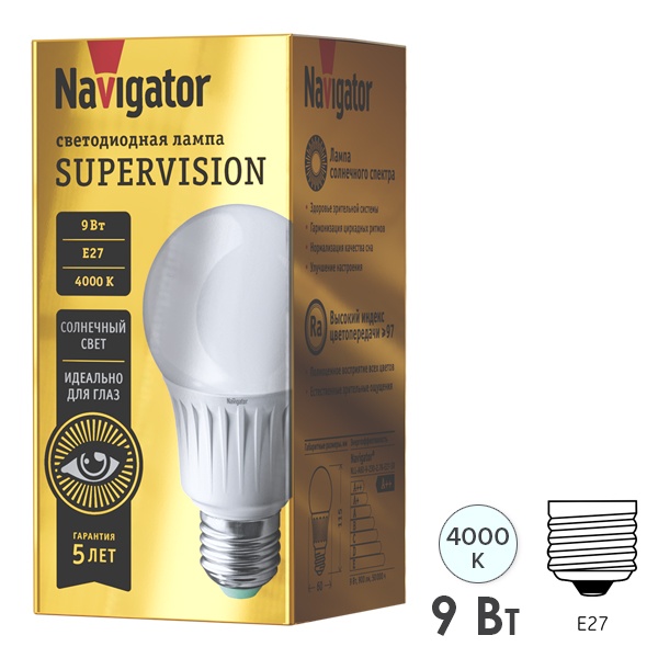 Лампа светодиодная Navigator 80 549 NLL-A60-9-230-4K-E27-FR-SV 9W 4000K 230V холодный свет