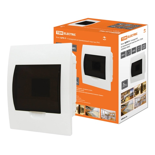 Щит встраиваемый TDM ЩРВ-П-6 (1x6) модулей пластик IP41 белый