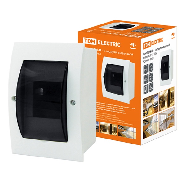 Щит навесной TDM ЩРН-П-3 (1x3) модуля пластик IP41 белый (электрический шкаф)