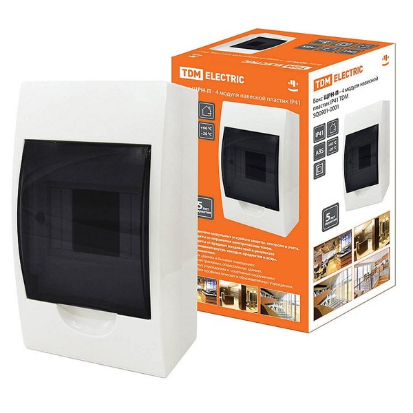 Щит навесной TDM ЩРН-П-4 (1x4) модуля пластик IP41 белый (электрический шкаф)