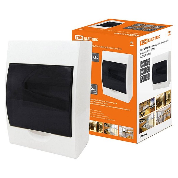 Щит навесной TDM ЩРН-П-6 (1x6) модулей пластик IP41 белый (электрический шкаф)