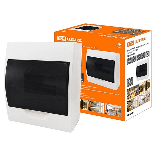 Щит навесной TDM ЩРН-П-8 (1x8) модулей пластик IP41 белый (электрический шкаф)