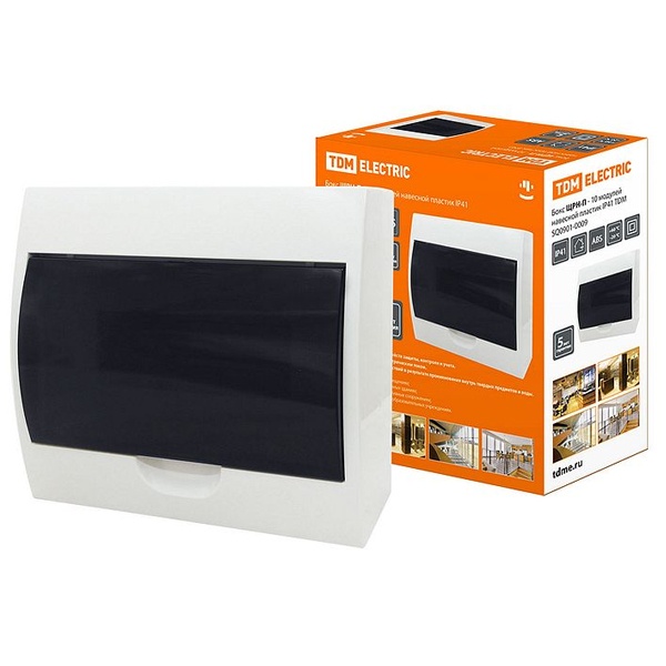 Щит навесной TDM ЩРН-П-10 (1x10) модулей пластик IP41 белый (электрический шкаф)