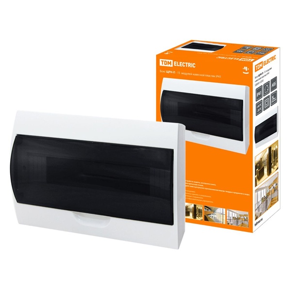 Щит навесной TDM ЩРН-П-15 (1x15) модулей пластик IP41 белый (электрический шкаф)