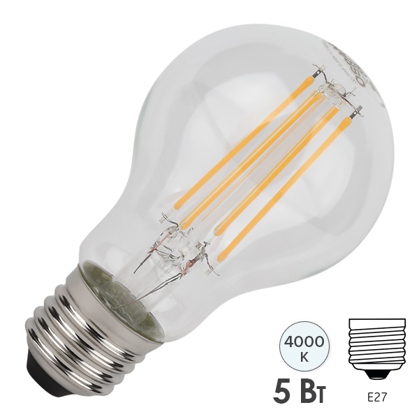 Лампа светодиодная филаментная Osram LED STAR CL A 5W/840 4000K 220V E27 прозрачная холодный свет