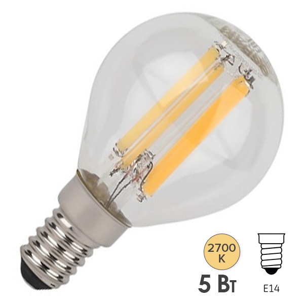 Лампа филаментная светодиодная шарик Osram SCL P60 5W/827 2700K 220V E14 прозрачная