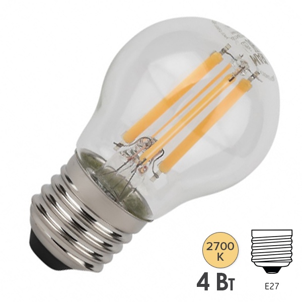 Лампа филаментная светодиодная шарик Osram SCL P40 4W/827 2700K 220V E27 прозрачная