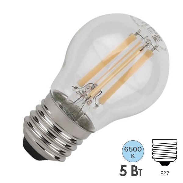 Лампа филаментная светодиодная шарик Osram SCL P60 5W/865 6500K 220V E27 прозрачная