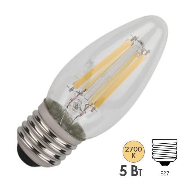 Лампа филаментная свеча Osram LED SCL B60 5W/827 2700K 220V E27 прозрачная