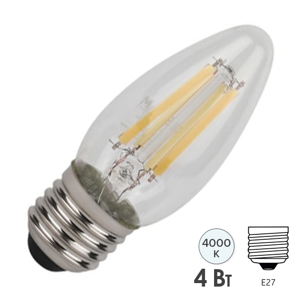 Лампа филаментная свеча Osram LED SCL B40 4W/840 4000K 220V E27 прозрачная