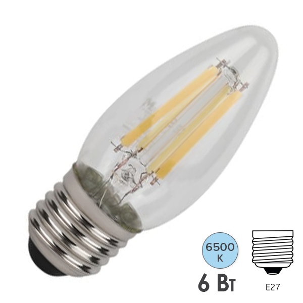 Лампа филаментная свеча Osram LED SCL B75 6W/865 6500K 220V E27 прозрачная