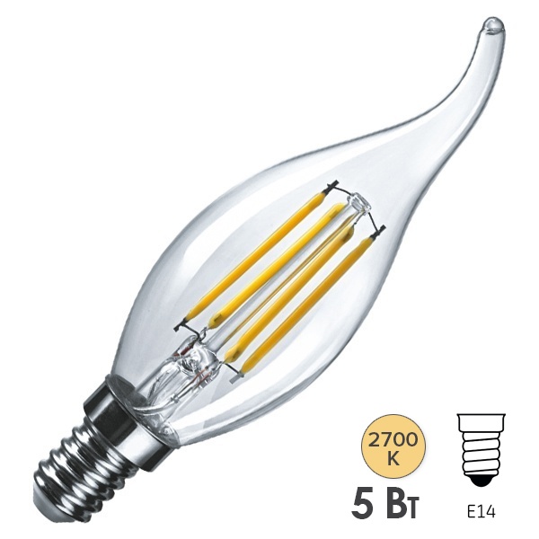 Лампа филаментная светодиодная свеча на ветру Osram LED LSCL BA60 5W/827 220V E14