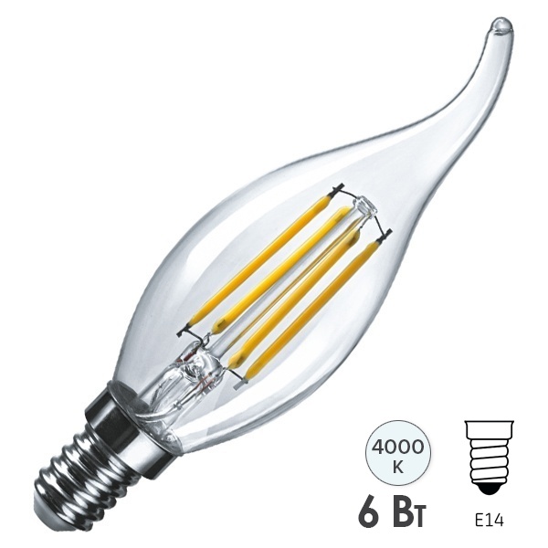 Лампа филаментная светодиодная свеча на ветру Osram LED LSCL BA75 6W/840 220V E14