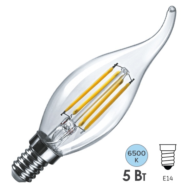 Лампа филаментная светодиодная свеча на ветру Osram LED LSCL BA60 5W/865 220V E14