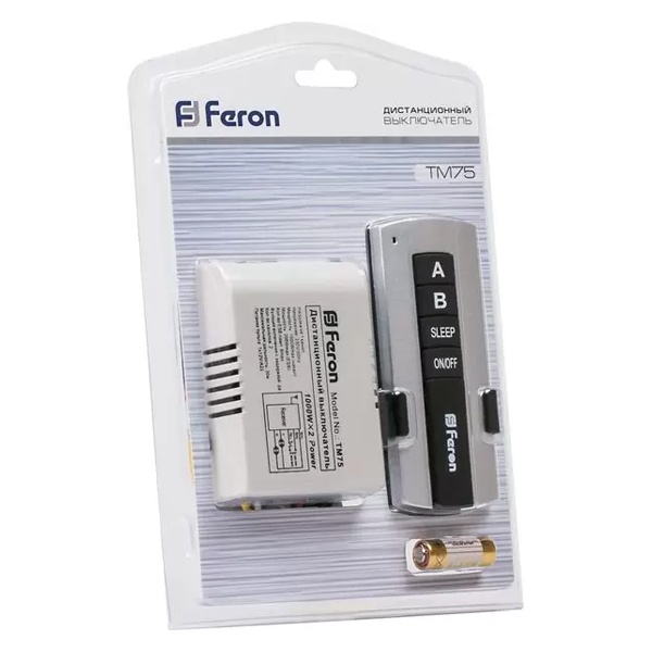 Выключатель Feron TM76 с пультом радиоуправления 3-х канальный 1000W 230V 30м черное серебро