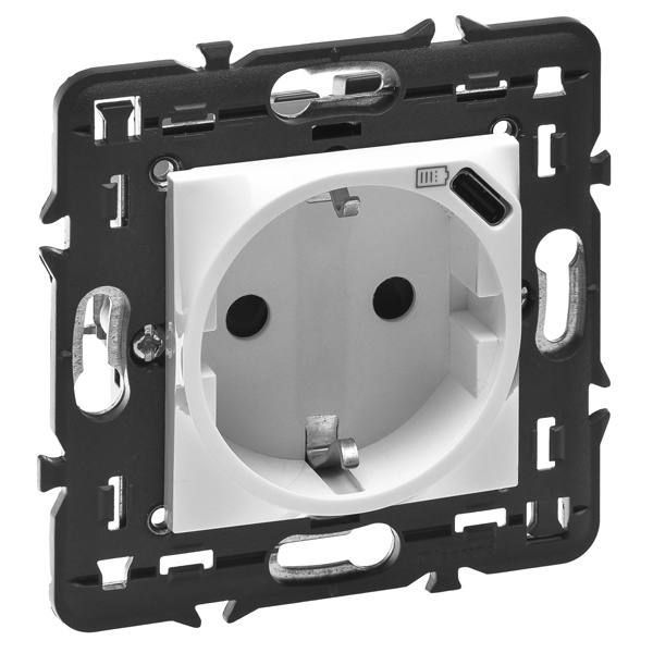 Розетка 2К+3 с USB-C немецкий стандарт с суппортом Legrand Mosaic -2М- белый New