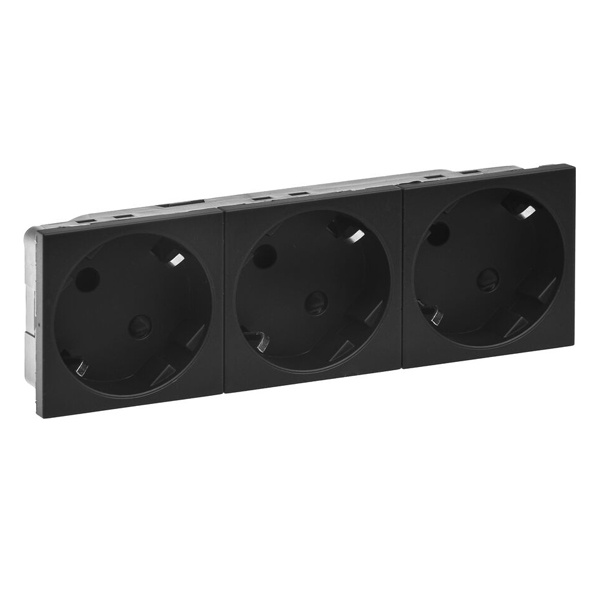 Розетка 3х2К+3 под углом 45° немецкий стандарт Legrand Mosaic -6М матовый черный New