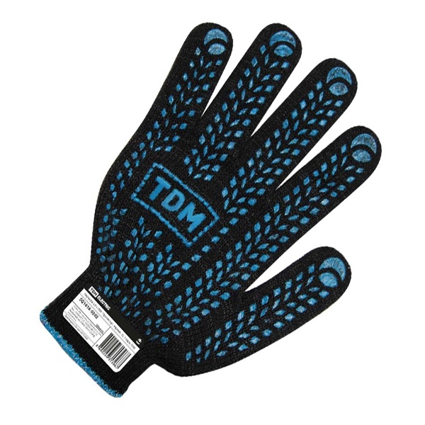 Перчатки TDM х/б с ПВХ Протектор, черные, 10 пар,