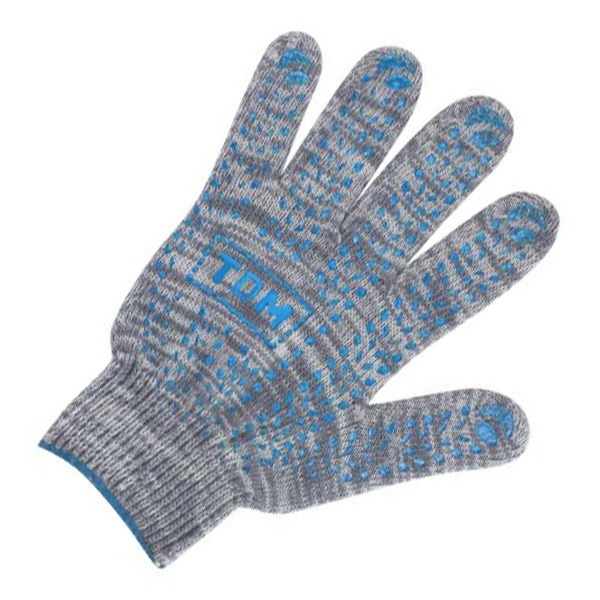 Перчатки TDM х/б с ПВХ, Протектор, серый меланж, плотная вязка, 10 пар,