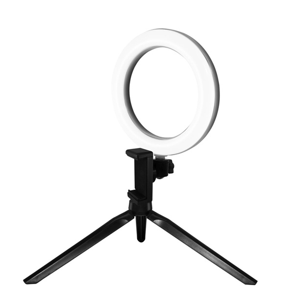 Лампа кольцевая светодиодная TDM 6W 2700-6400K, 16см, штатив настольный, диммер, USB,