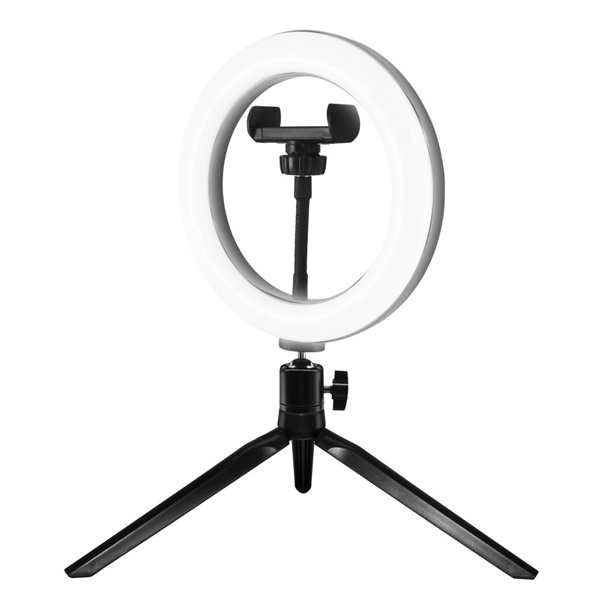 Лампа кольцевая светодиодная TDM 12W 2700-6400K, 26см, штатив настольный, диммер, USB,