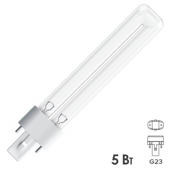 Лампа бактерицидная LightBest LBCQ 5W G23 специальная безозоновая, кварцевое стекло