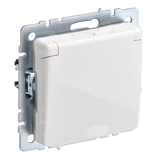 Розетка ИЭК BRITE 2P+E Schuko со шторками с крышкой 16А IP44 белый (РСбш10-3-44-БрБ)
