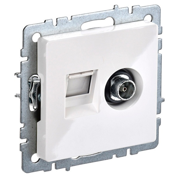 Розетка двойная ИЭК BRITE TV+RJ45 кат.5E белый (РТВ/РК12-БрБ)