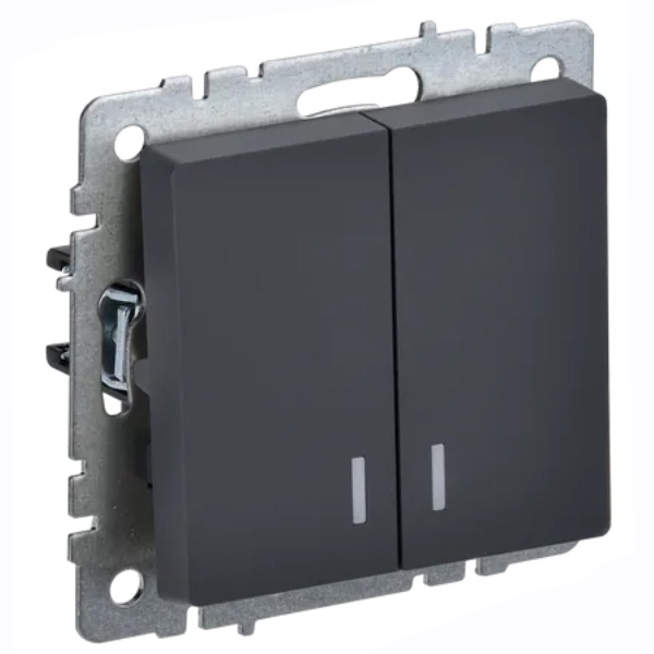 Выключатель 2-клавишный ИЭК BRITE с индикацией 10А графит (ВС10-2-1-БрГ)