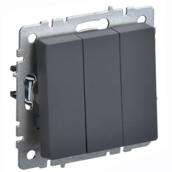 Выключатель 3-клавишный ИЭК BRITE 10А графит (ВС10-3-0-БрГ)