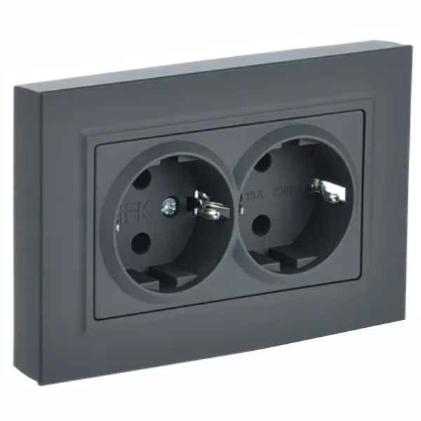 Розетка ИЭК BRITE 2х2P+E двойная Schuko 16А графит в сборе (РС12-3-БрГ)